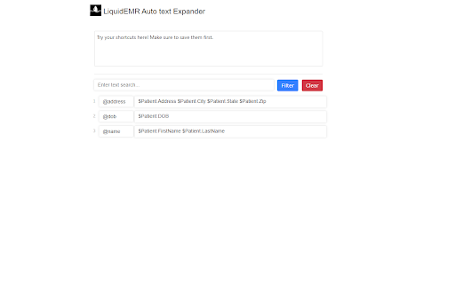 LiquidEMR Auto Text Expander  from Chrome web store to be run with OffiDocs Chromium online