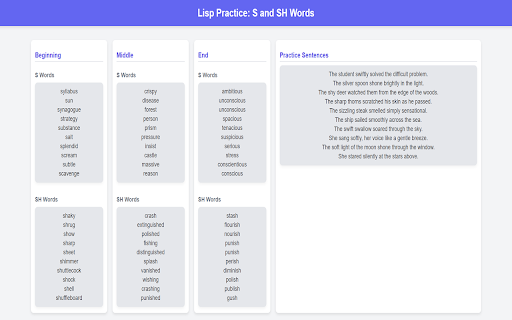 Lisp Word Practice  from Chrome web store to be run with OffiDocs Chromium online