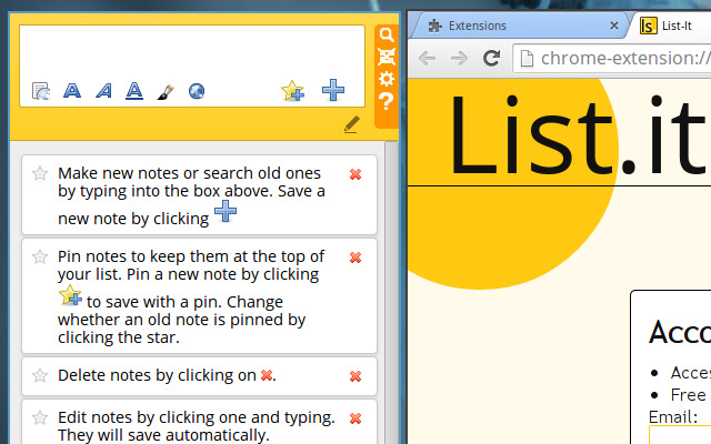 List.it  from Chrome web store to be run with OffiDocs Chromium online
