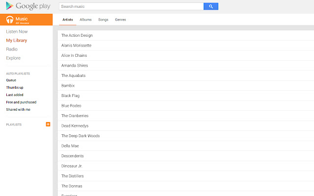 Chrome वेब स्टोर से Google Play Music के लिए सूची दृश्य, जिसे ऑनलाइन OfficeDocs Chromium के साथ चलाया जाएगा