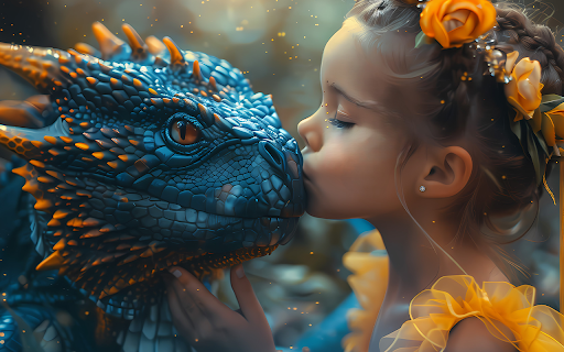Little girl kisses magical dragon  from Chrome web store to be run with OffiDocs Chromium online