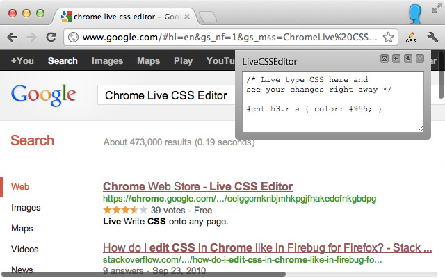 Live CSS Editor  from Chrome web store to be run with OffiDocs Chromium online