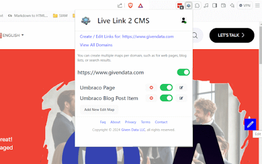 Live Link 2 CMS  from Chrome web store to be run with OffiDocs Chromium online