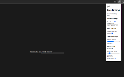 LiveTiming Dark Theme  Lap Alerts  from Chrome web store to be run with OffiDocs Chromium online