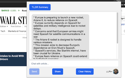 LLMan TL;DR AI summaries for busy professionals  from Chrome web store to be run with OffiDocs Chromium online