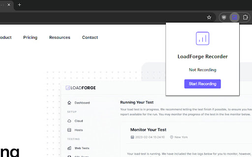 LoadForge Recorder  from Chrome web store to be run with OffiDocs Chromium online