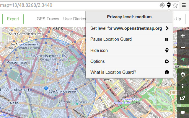 Location Guard  from Chrome web store to be run with OffiDocs Chromium online