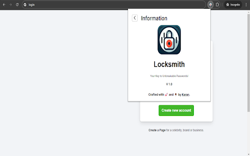 Locksmith Strong Password Generator  from Chrome web store to be run with OffiDocs Chromium online