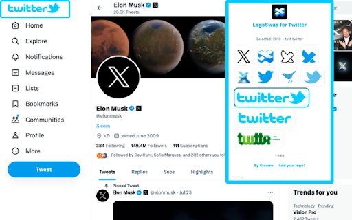 LogoSwap: Twitter X Logo Changer  from Chrome web store to be run with OffiDocs Chromium online