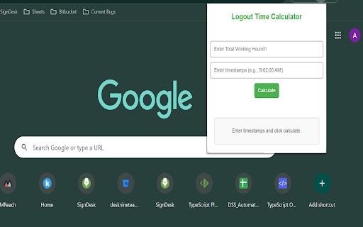 Logout Time Calculator  from Chrome web store to be run with OffiDocs Chromium online