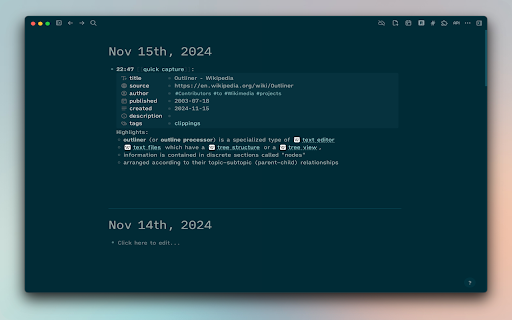 Logseq Web Clipper  from Chrome web store to be run with OffiDocs Chromium online