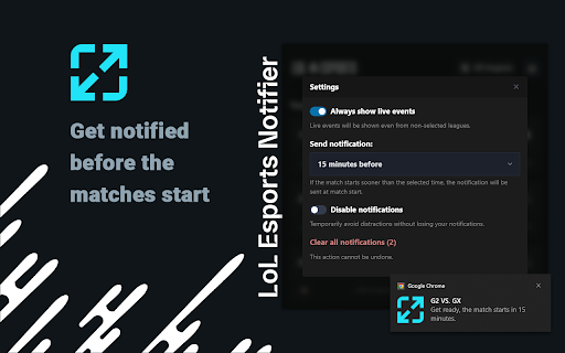 LoL Esports Notifier  from Chrome web store to be run with OffiDocs Chromium online