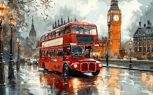 London bus scene watercolor painting  from Chrome web store to be run with OffiDocs Chromium online