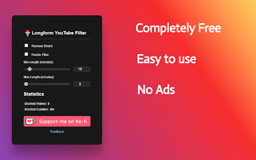 Longform YouTube Filter  from Chrome web store to be run with OffiDocs Chromium online