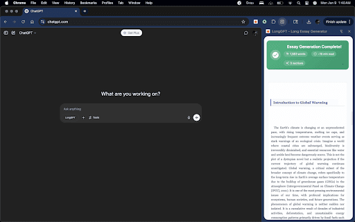 LongGPT Long Essay Generator  from Chrome web store to be run with OffiDocs Chromium online