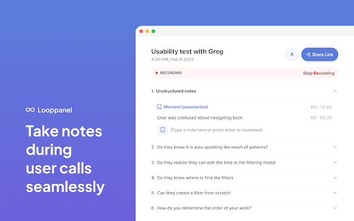 Looppanel Record  Transcribe Video  from Chrome web store to be run with OffiDocs Chromium online
