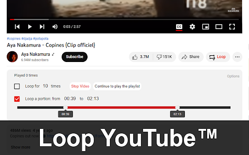 Loop YouTube™  from Chrome web store to be run with OffiDocs Chromium online