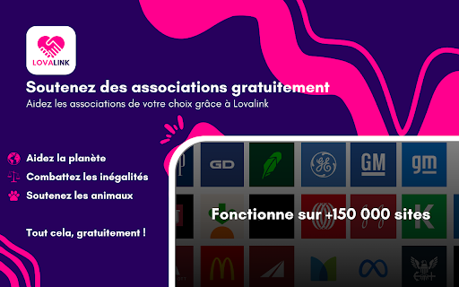 Lovalink: Une bonne action sans changer ta navigation  from Chrome web store to be run with OffiDocs Chromium online