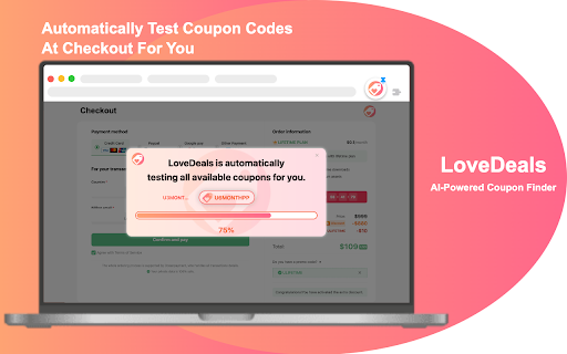 LoveDeals: Automatic Coupons  Deals  from Chrome web store to be run with OffiDocs Chromium online