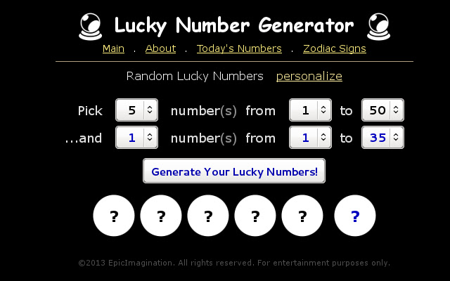 Lucky Number Generator  from Chrome web store to be run with OffiDocs Chromium online