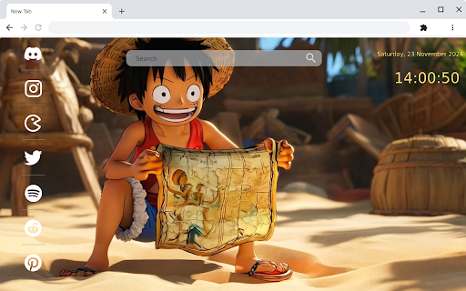 Luffy Finds a Treasure Map on the Beach Live Wallpaper  from Chrome web store to be run with OffiDocs Chromium online