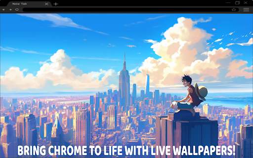 Luffy Overlooking New York Live Wallpaper  from Chrome web store to be run with OffiDocs Chromium online