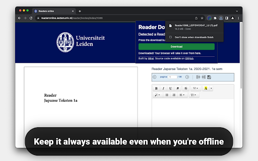 LUReaderDownloader  from Chrome web store to be run with OffiDocs Chromium online