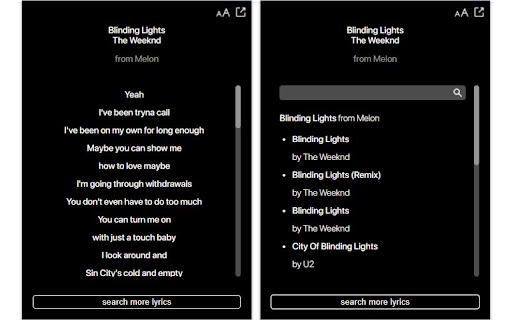 Lyrics for YouTube Music  from Chrome web store to be run with OffiDocs Chromium online