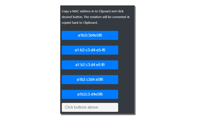 MAC Addesss Notation Changer  from Chrome web store to be run with OffiDocs Chromium online