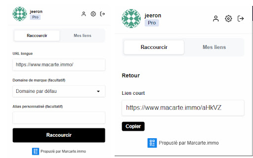 Macarte.immo Raccourcir Lien  from Chrome web store to be run with OffiDocs Chromium online