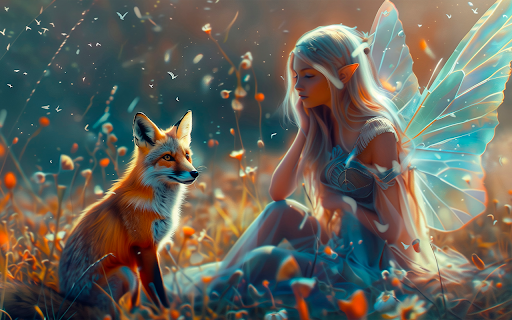 magical fairy sitting with fox  from Chrome web store to be run with OffiDocs Chromium online