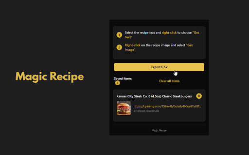 Magic Recipe  from Chrome web store to be run with OffiDocs Chromium online