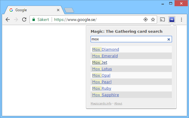 Magic: The Gathering card search  from Chrome web store to be run with OffiDocs Chromium online