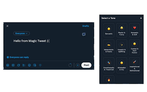 Magic Tweet  from Chrome web store to be run with OffiDocs Chromium online