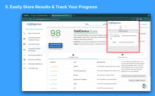 MailGenius: Email Deliverability Tracker  Email Spam Tester  from Chrome web store to be run with OffiDocs Chromium online