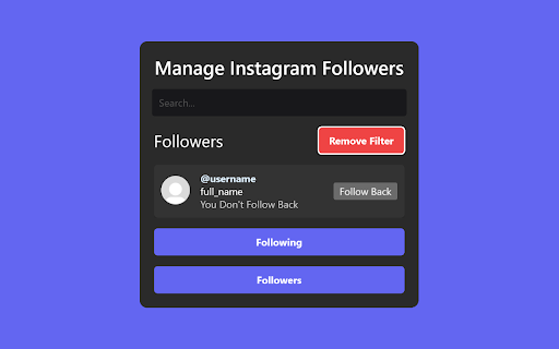 Manage Instagram Followers  from Chrome web store to be run with OffiDocs Chromium online