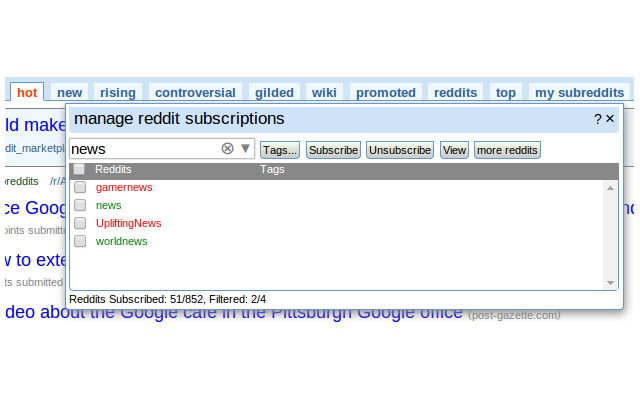 Manage Reddit Subscriptions  from Chrome web store to be run with OffiDocs Chromium online