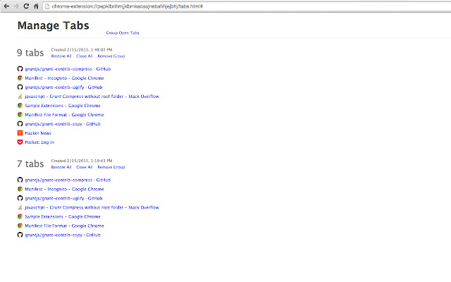 Manage Tabs  from Chrome web store to be run with OffiDocs Chromium online