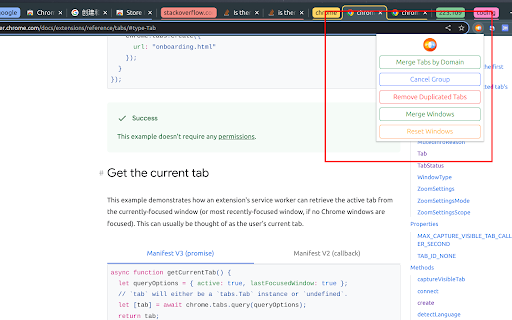 Manage Tabs Group  from Chrome web store to be run with OffiDocs Chromium online