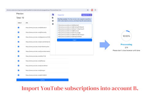 Manage youtube subscriptions  from Chrome web store to be run with OffiDocs Chromium online