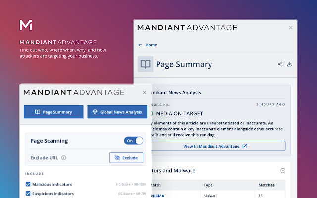 Mandiant Advantage | Threat Intelligence  from Chrome web store to be run with OffiDocs Chromium online
