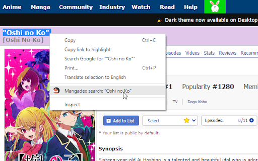 Mangadex Context Menu  from Chrome web store to be run with OffiDocs Chromium online