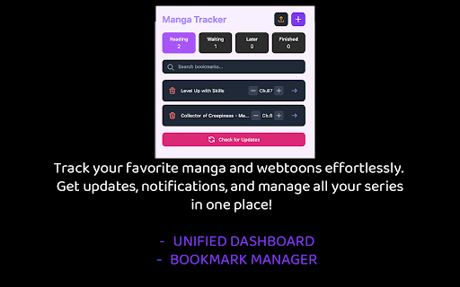 Manga  Episode Tracker  from Chrome web store to be run with OffiDocs Chromium online