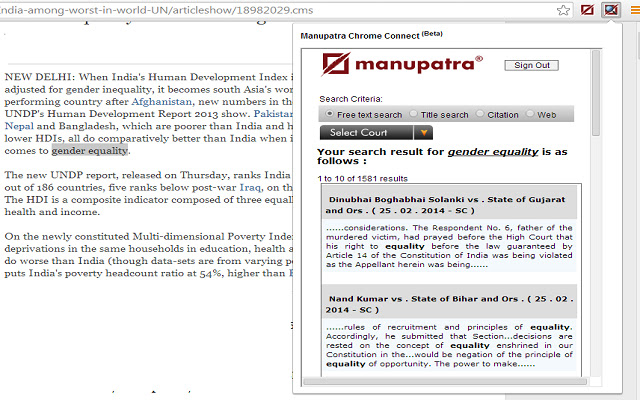 Manupatra Connect  from Chrome web store to be run with OffiDocs Chromium online