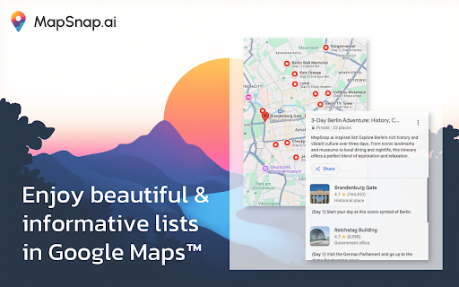 MapSnap.ai Travel Itineraries to Google Maps™ Lists  from Chrome web store to be run with OffiDocs Chromium online