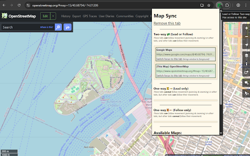 Map Tabs Sync  from Chrome web store to be run with OffiDocs Chromium online