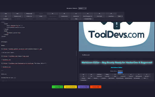 Markdown Editor  from Chrome web store to be run with OffiDocs Chromium online