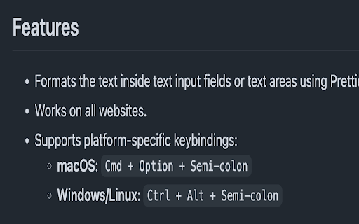Markdown Formatter using Prettier  from Chrome web store to be run with OffiDocs Chromium online