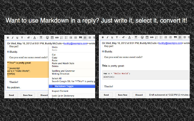 Markdown Here  from Chrome web store to be run with OffiDocs Chromium online