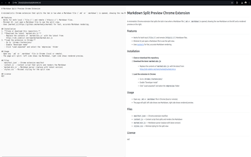 Markdown Split Preview  from Chrome web store to be run with OffiDocs Chromium online
